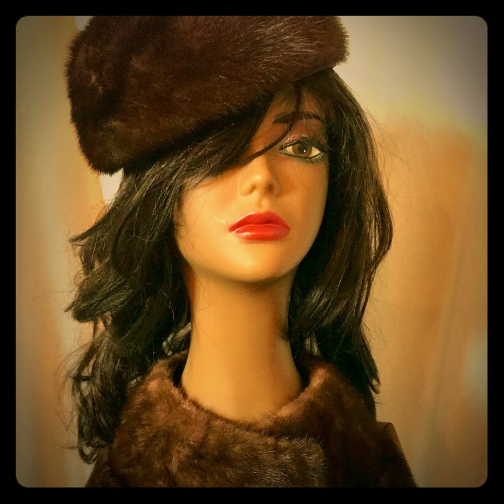 Vintage mink stole and hat set